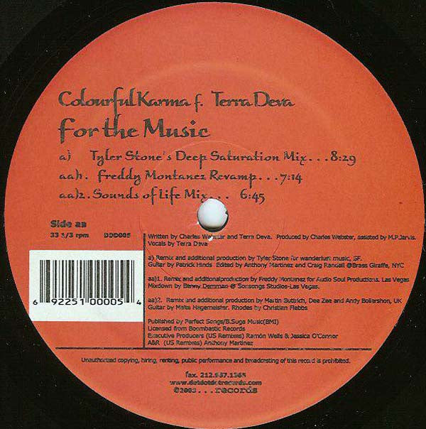 Colourful Karma f. Terra Deva - For The Music (Living For The House Remixes) (12")