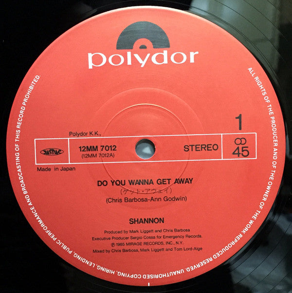 Shannon - Do You Wanna Get Away (12"")