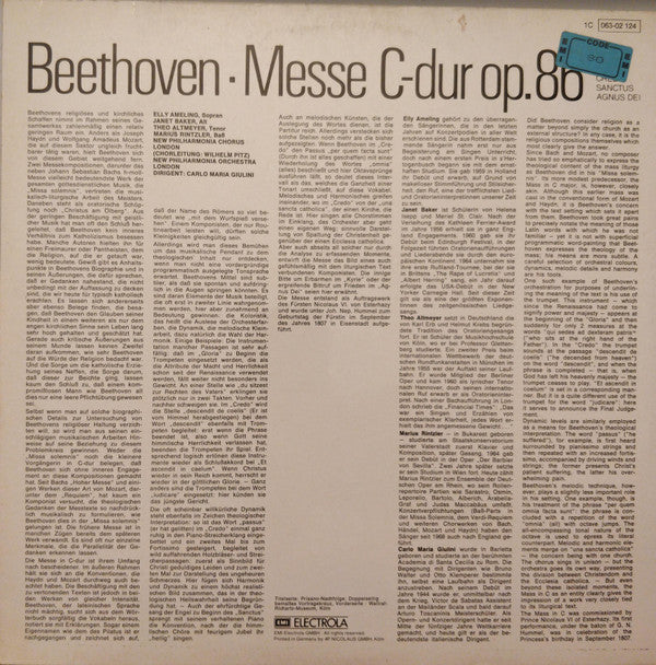 Beethoven* - Elly Ameling, Janet Baker, Theo Altmeyer, Marius Rintzler, New Philharmonia Chorus London*, New Philharmonia Orchestra, Carlo Maria Giulini - Messe C-dur, Op. 86 (LP)