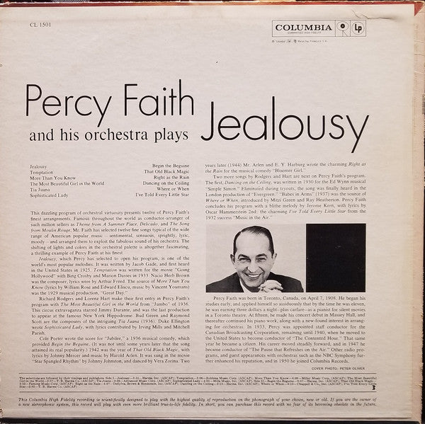 Percy Faith And His Orchestra* - Jealousy (LP, Album, Mono)