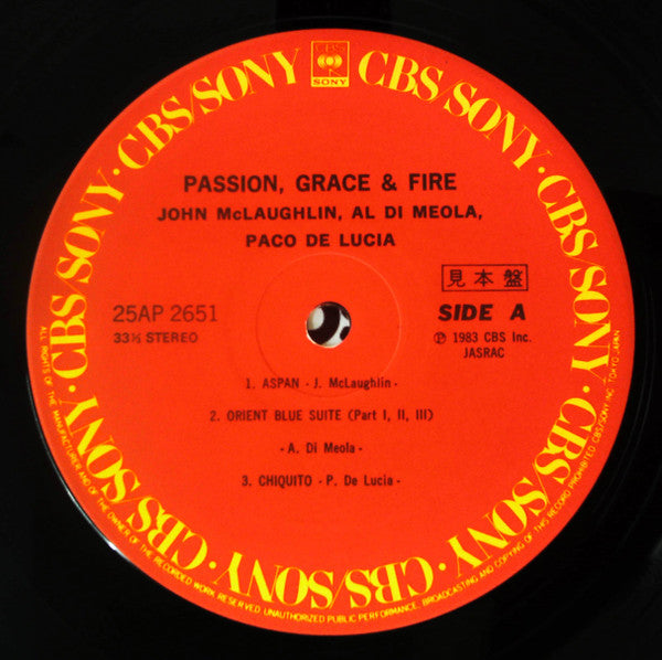 John McLaughlin - Passion, Grace & Fire(LP, Album, Promo)