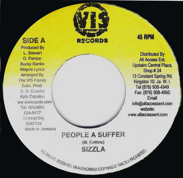 Sizzla / Ricky General - People A Suffer / World Cry (7")