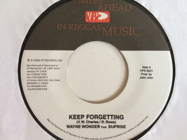 Wayne Wonder - Keep Forgetting / Cease The Violence(7")