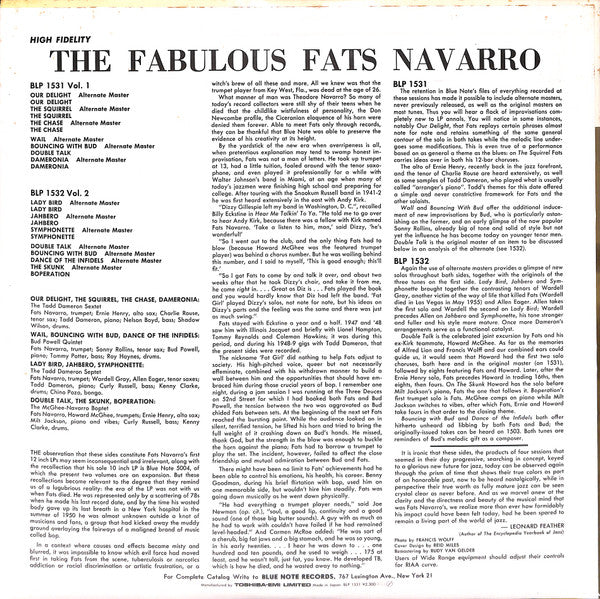 Fats Navarro - The Fabulous Fats Navarro Volume 1 (LP, Album, Mono, RE, RM)