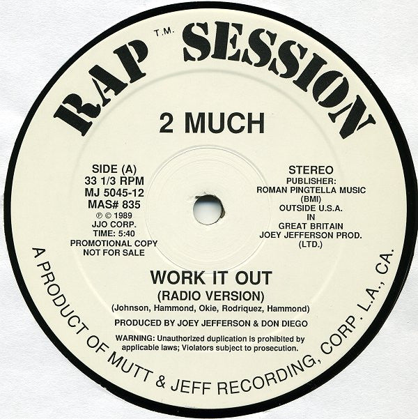 2 Much (12) - Work It Out (12"", Promo)