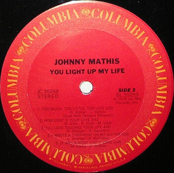 Johnny Mathis - You Light Up My Life (LP, Album, San)
