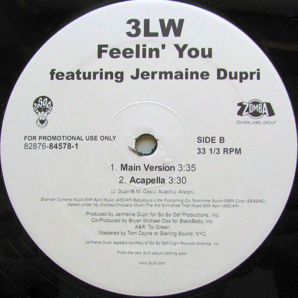 3LW Featuring Jermaine Dupri - Feelin' You (12"", Promo)