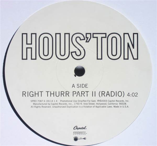 Houston (2) - Right Thurr Part II (12"", Promo)