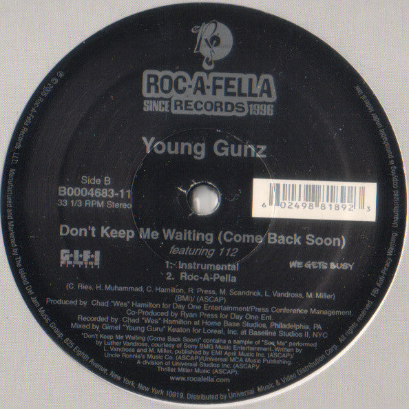 Young Gunz - Don't Keep Me Waiting (Come Back Soon) (12", Single)
