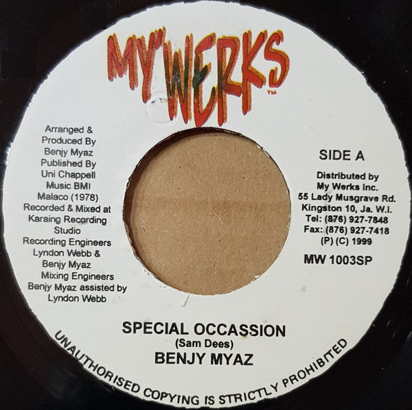 Benjy Myaz* - Special Occassion (7"", Single)