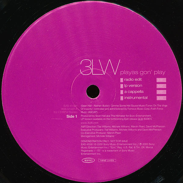 3LW - Playas Gon' Play (12"", Promo)