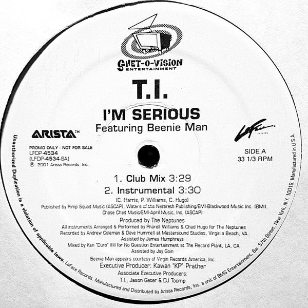 T.I* Featuring Beenie Man - I'm Serious (12"", Promo)