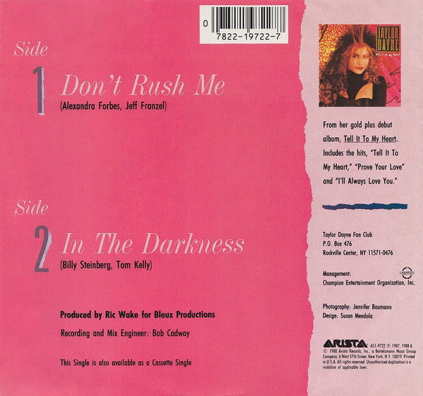 Taylor Dayne - Don't Rush Me (7"", Single, Spe)