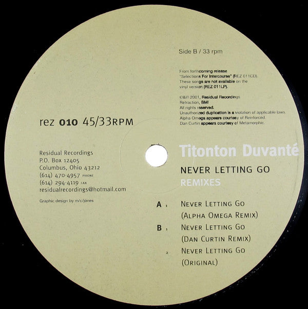 Titonton Duvanté - Never Letting Go (Remixes) (12"")