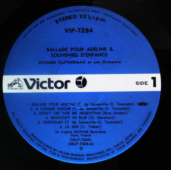 Richard Clayderman - Ballade Pour Adeline & Souvenirs D'Enfance (LP, Album, Pin)