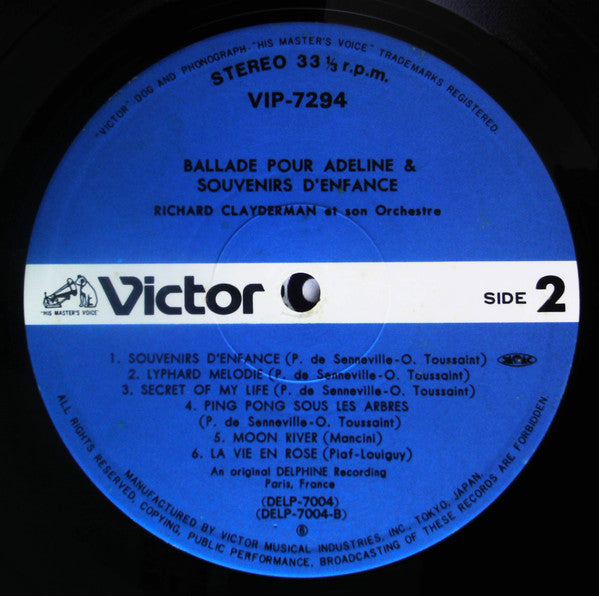 Richard Clayderman - Ballade Pour Adeline & Souvenirs D'Enfance (LP, Album, Pin)