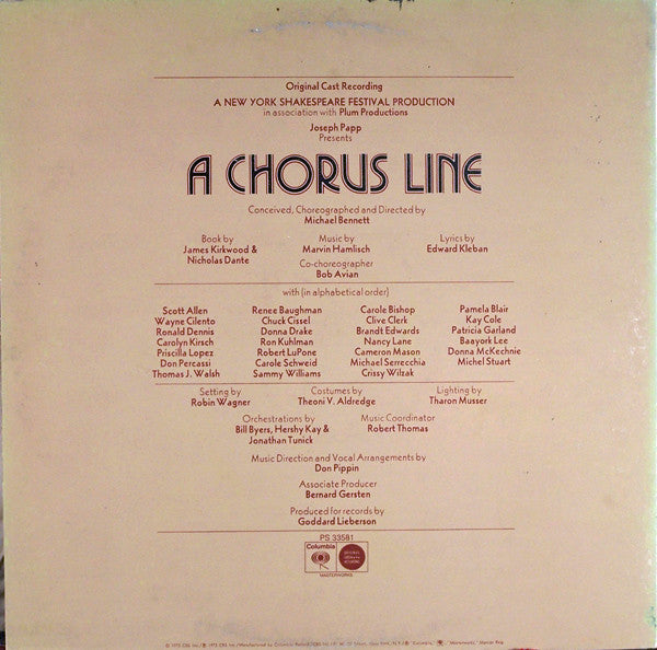 ""A Chorus Line"" Original Broadway Cast - A Chorus Line - Original...