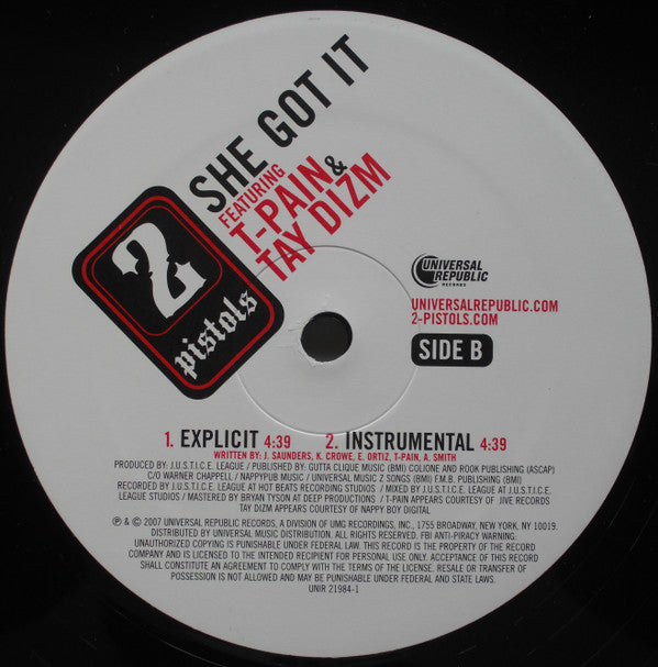 2 Pistols Featuring T-Pain & Tay Dizm - She Got It (12"", Single)