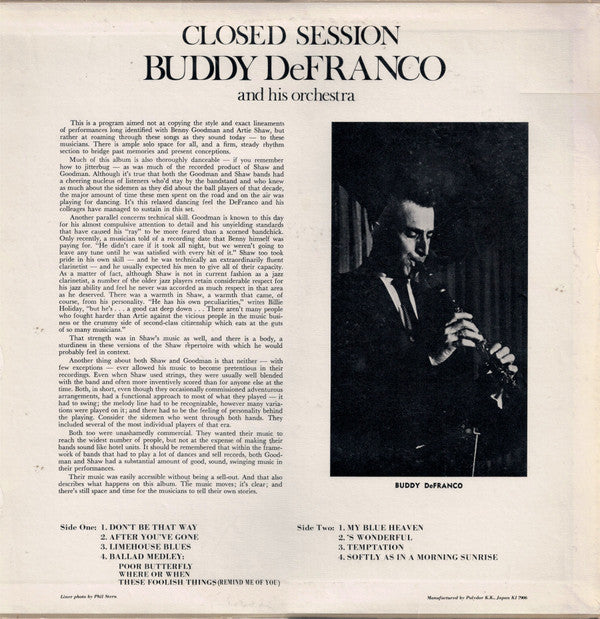 Buddy DeFranco And His Orchestra - Closed Session (LP, Album, RE)