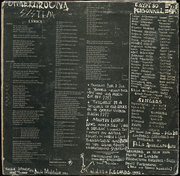 Fela Anikulapo-Kuti* And Egypt 80 - Underground System (LP, Album)