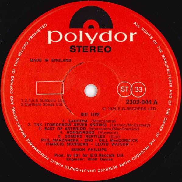 801 - 801 Live (LP, Album, RE)