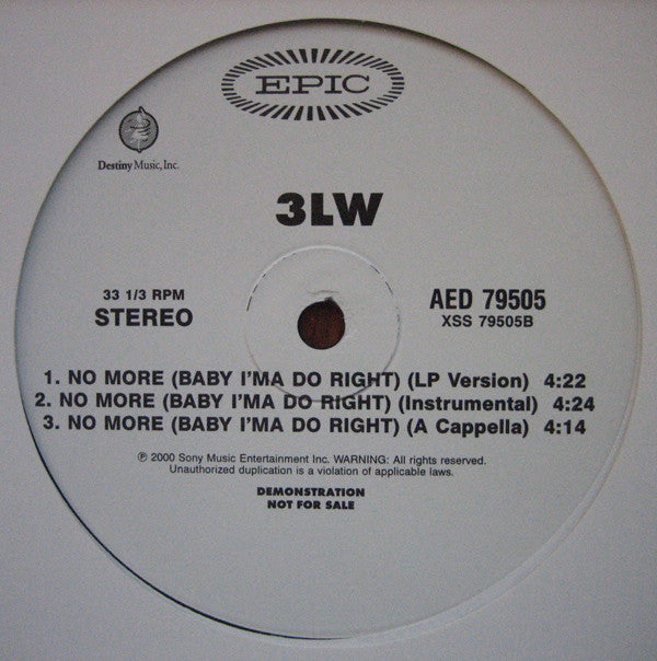 3LW - I Can't Take It (No More) / No More (Baby I'ma Do Right) (12", Promo)