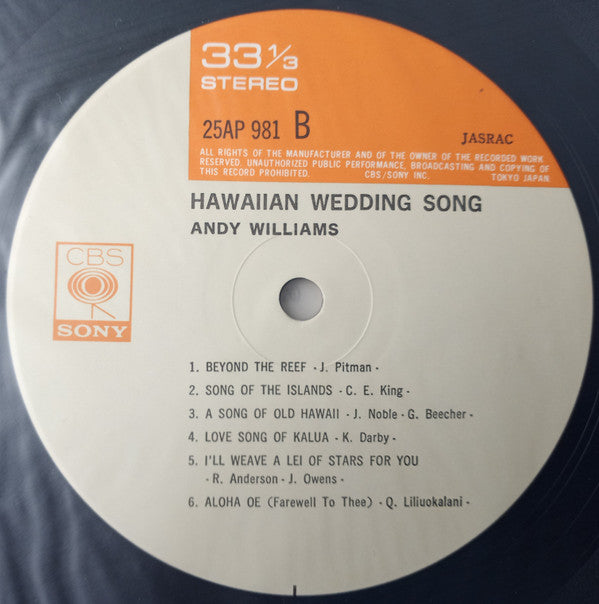 Andy Williams - Hawaiian Wedding Song (LP, Album, RE)