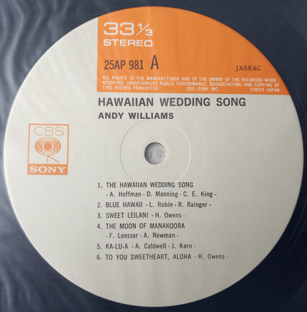 Andy Williams - Hawaiian Wedding Song (LP, Album, RE)