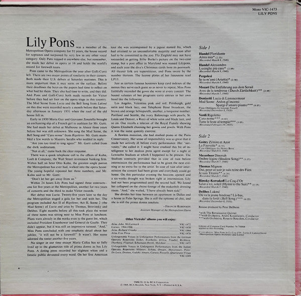 Lily Pons - Arias From Lucia Di Lammermoor – Lakme – Rogoletto – Di...