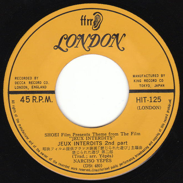 Narciso Yepes - Jeux Interdits (7"", Single, Yel)