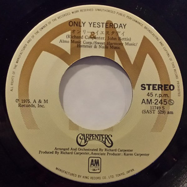 Carpenters - Only Yesterday / Happy (7"", Single)