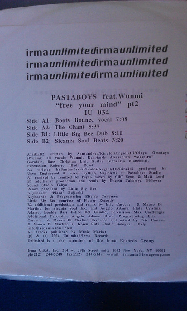 Pastaboys Featuring Wunmi - Free Your Mind Pt2 (12"", W/Lbl)