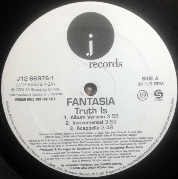 Fantasia (4) - Truth Is / It's All Good (12"", Promo)