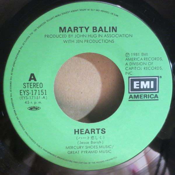 Marty Balin - Hearts ＝ ハート悲しく (7", Single)