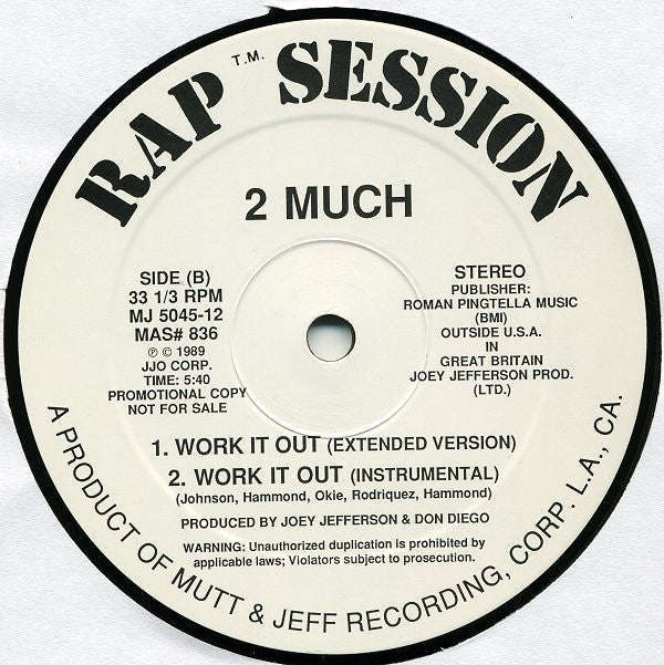 2 Much (12) - Work It Out (12"", Promo)