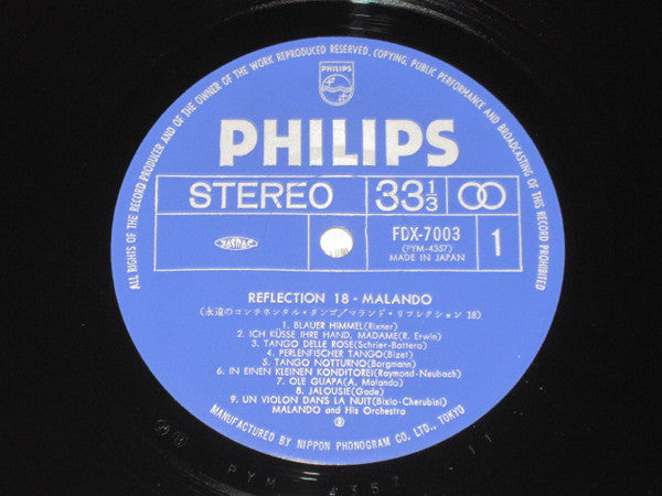 Malando And His Orchestra* - Reflection 18 - Malando (LP, Comp)