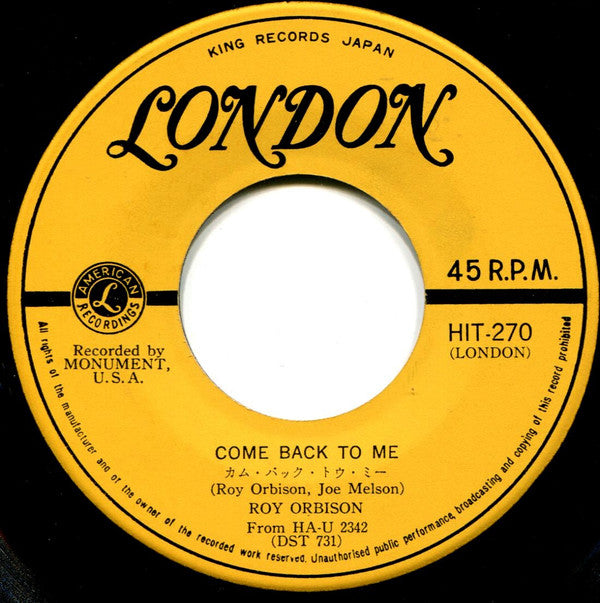 Roy Orbison - Come Back To Me / Raindrops (7"", Single)