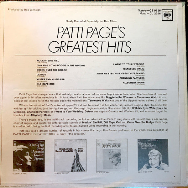 Patti Page - Greatest Hits (LP, Album, Mono)