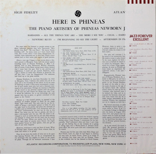 Phineas Newborn Jr. = フィニアス・ニューボーンJr.* - Here Is Phineas (The Piano Artistry Of Phineas Newborn Jr.) = ヒア・イズ・フィニアス (LP, Album, Mono, RE)