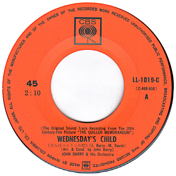 John Barry & His Orchestra - Wednesday's Child / The Love Scene - The Old House (7", Single)