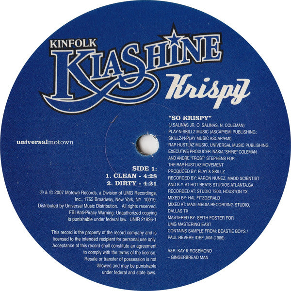 Kinfolk Kia Shine* - Krispy (12"", Single, Promo)
