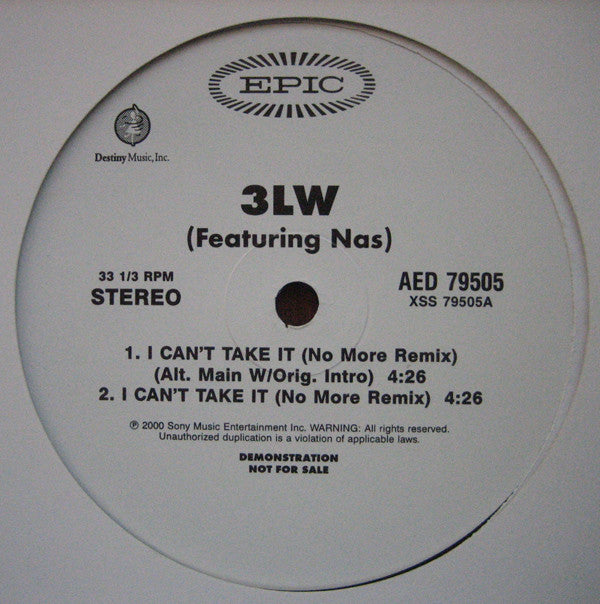 3LW - I Can't Take It (No More) / No More (Baby I'ma Do Right) (12", Promo)