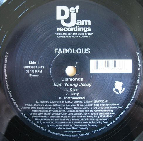Fabolous - Diamonds / Return Of The Hustle (12"")