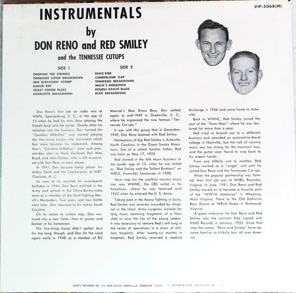 Reno And Smiley And The Tennessee Cutups* - Instrumentals (LP, Mono, RE)