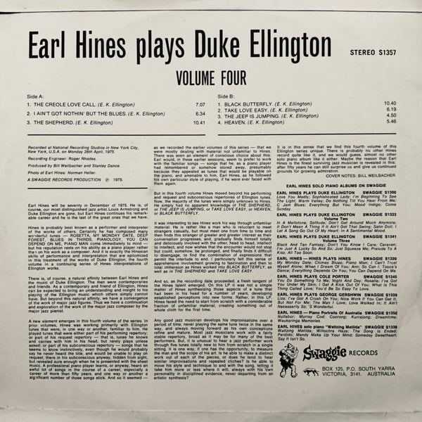 Earl Hines - Earl Hines Plays Duke Ellington - Volume 4 (LP, Album)