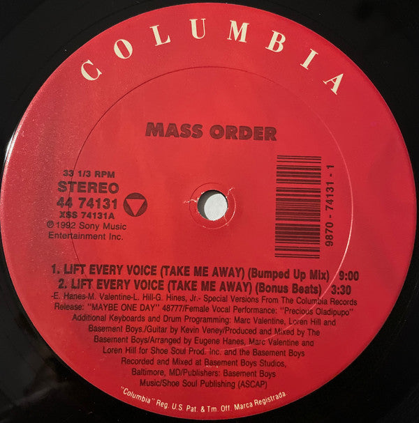 Mass Order - Lift Every Voice (Take Me Away) (12"")