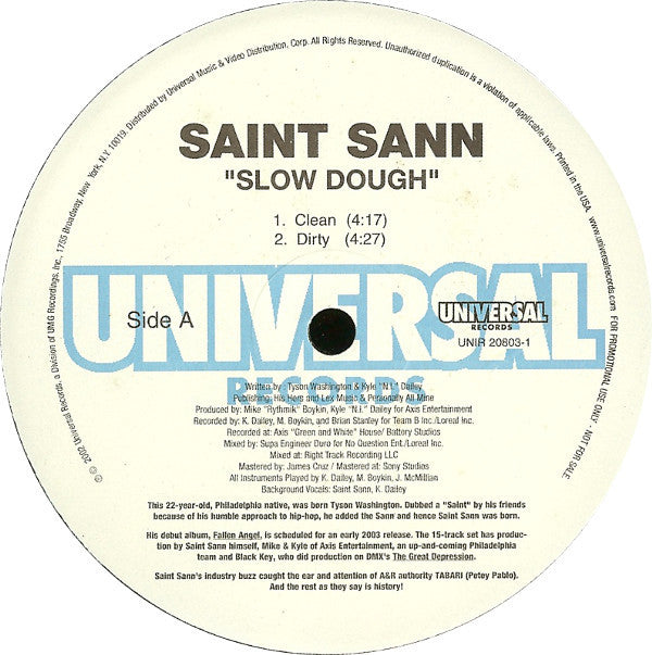 Saint Sann - Slow Dough (12", Promo)