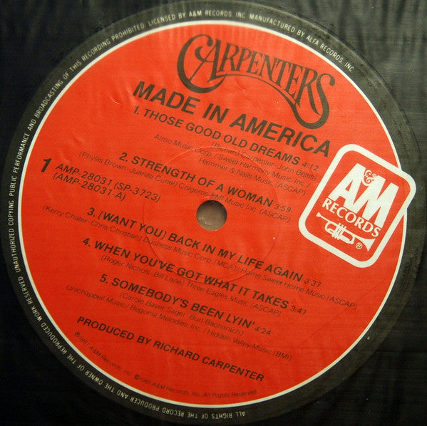 Carpenters - Made In America (LP, Album)