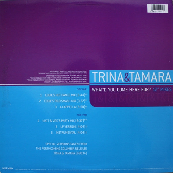 Trina & Tamara - What'd You Come Here For? (12"" Mixes) (12"")