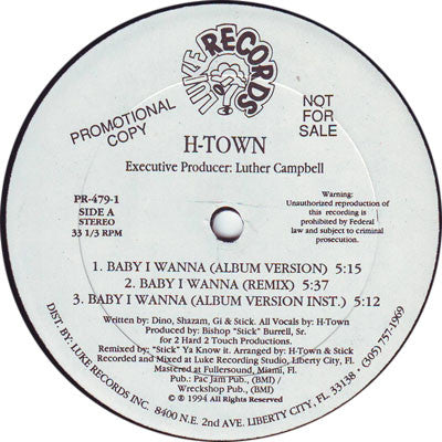 H-Town - Baby I Wanna (12"", Promo)
